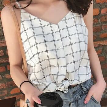 Plaid Button-Up Camisole Top