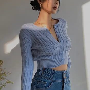 Cable-Knit Button-Up Crop Top