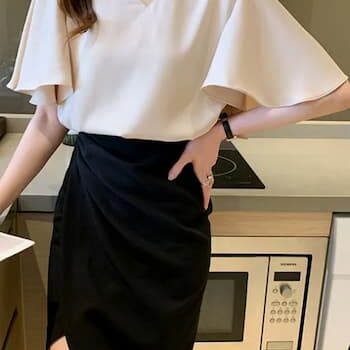 Bell-Sleeve V-Neck Chiffon Blouse