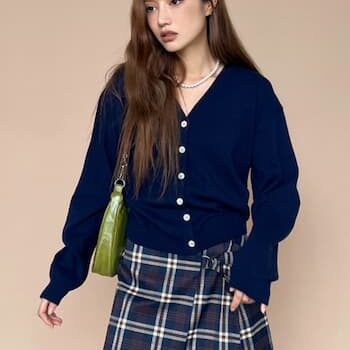 Side Strap Check Wrap Mini Skirt