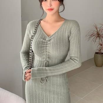 Green Spleen Knit Rutched Dress-krendly.com