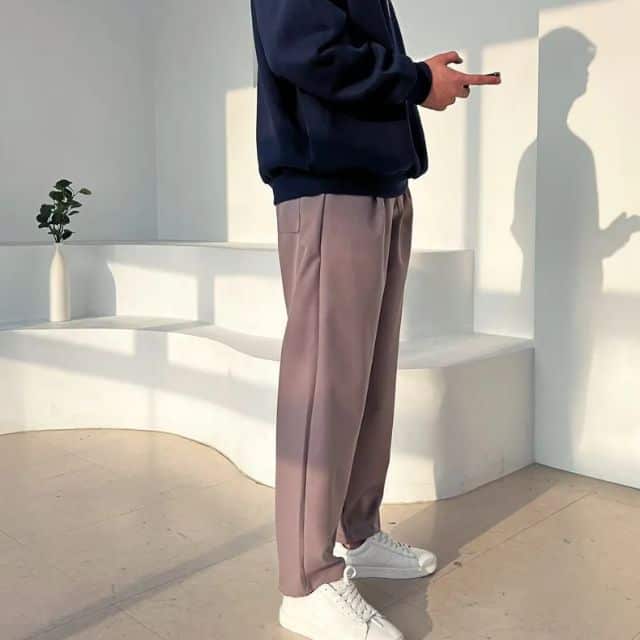 GERIO Drawstring Semi-Wide Napped Pants Side